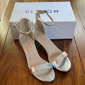 Beston Women's Silver Ankle Strap Heels